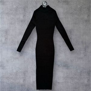 Elegant Black Long Sleeve Dress Jolie & Joy by FTC Mock Neck Peekaboo Ribbed